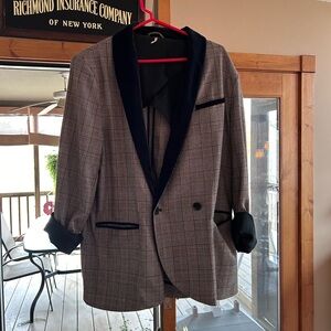 Free people plaid blazer with velvet accents size medium